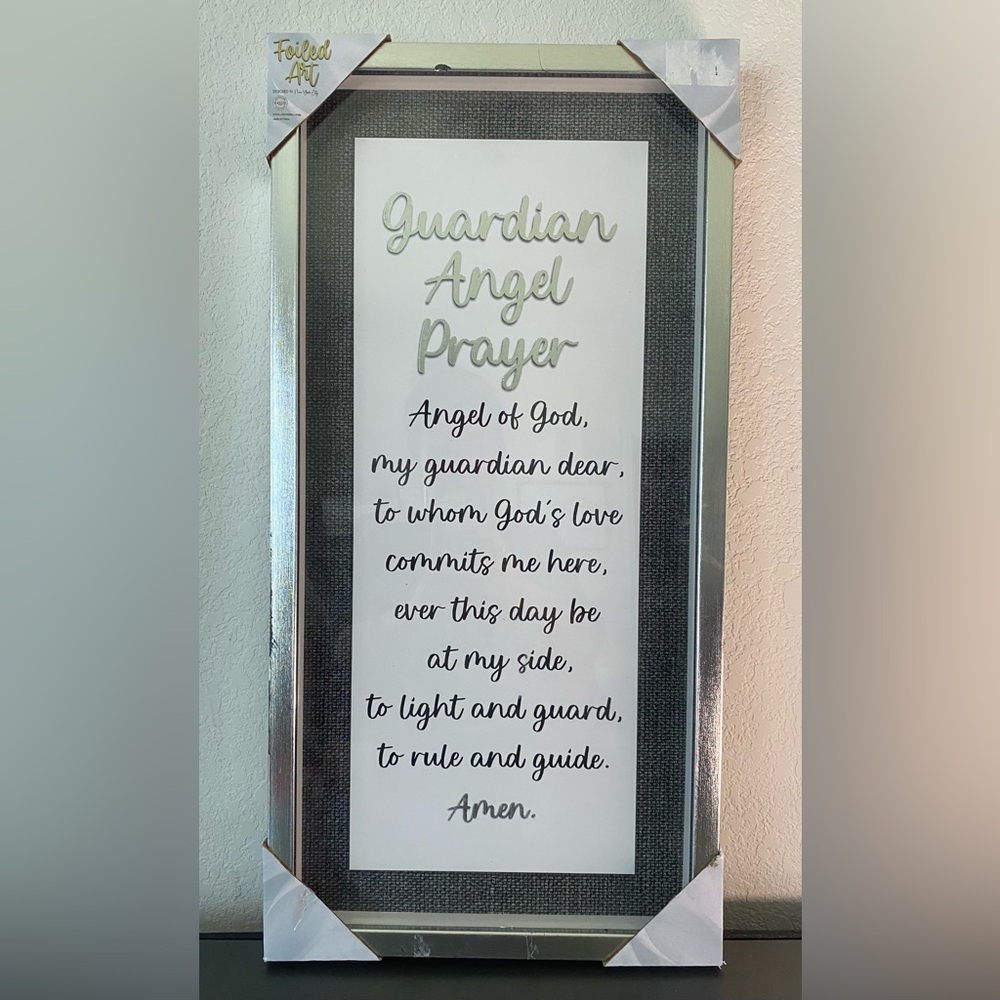 Foiled Art Framed Guardian Angel Prayer Print 24 in x 12 in